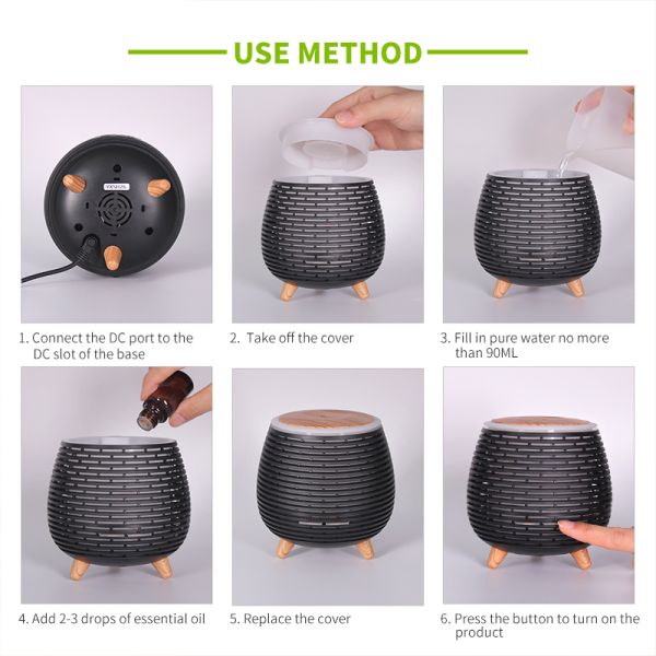 Small Aroma Diffuser 140ml Portable USB Wooden Grain Essential Oil Diffuser