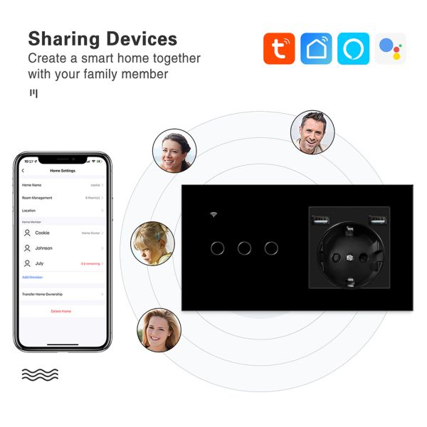 Smart Switch And Socket Round Mounting Box Wall Switch And Socket Set Featuring 2 USB Ports To Deliver Power And Charging Capabilities