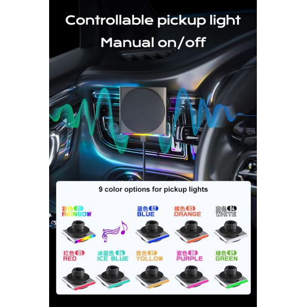 Ambient Iphone Magnetic Car Mount 15w Wireless Charger Ultra-Thin Design Fast Charging Dynamic Music Rhythm Cool Interior Decoration