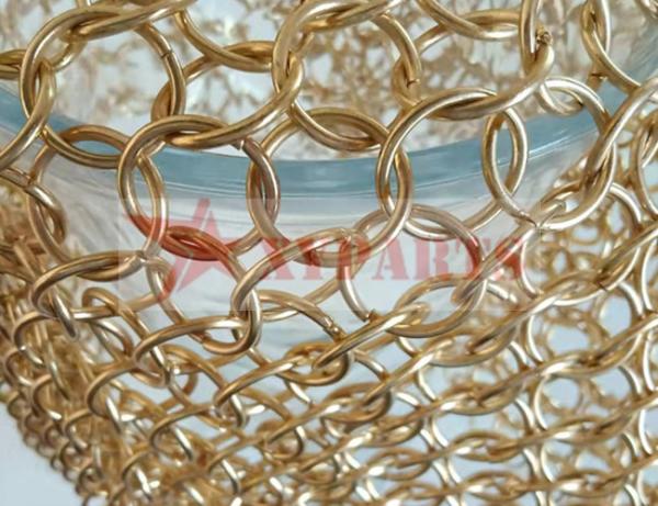 Stainless Steel Rose Gold Metal Ring Mesh Curtain For Space Divider