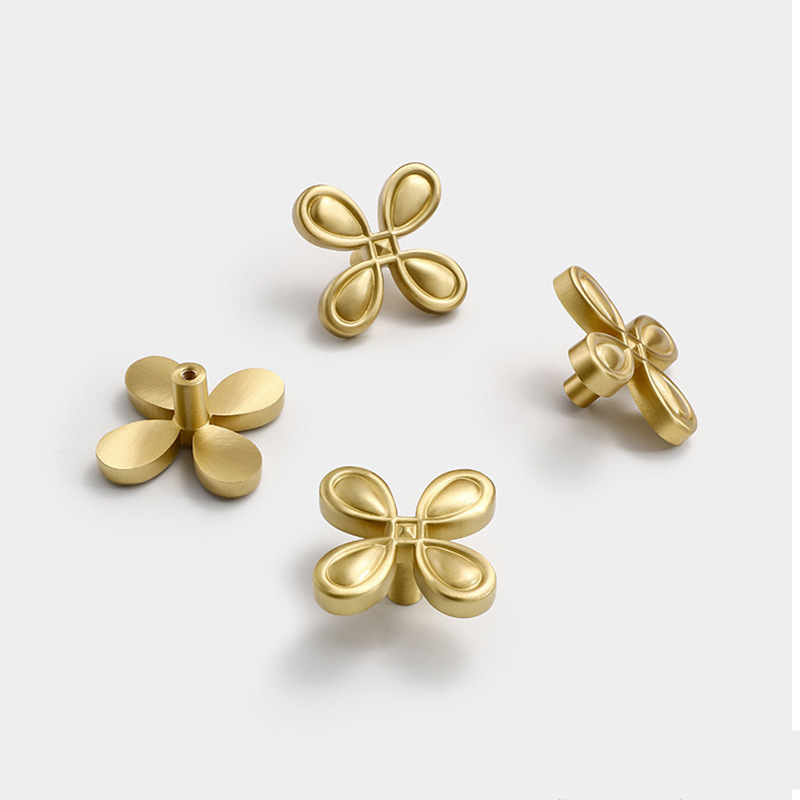 Nordic Solid Brass Cabinet Wardrobe Door Handle Knob Modern Simple Gold Single Hole Furniture Drawer Flower Shape Solid Handle