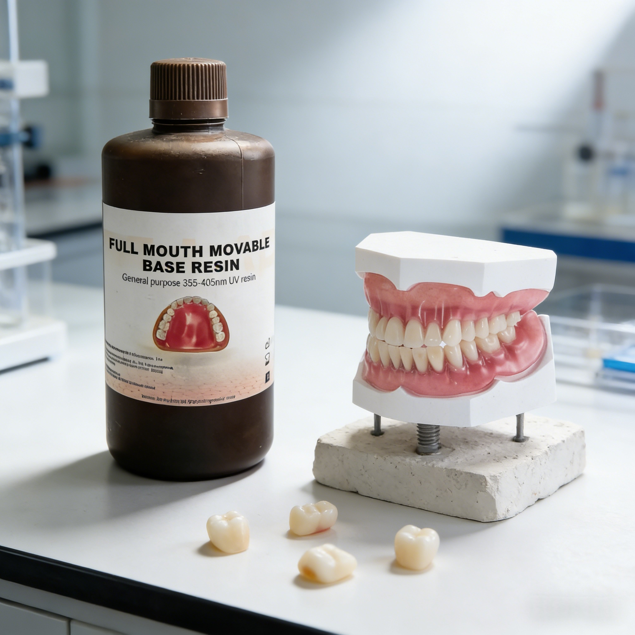 Short processing time complete denture base light cured technology providing consistent and dental prosthetic production