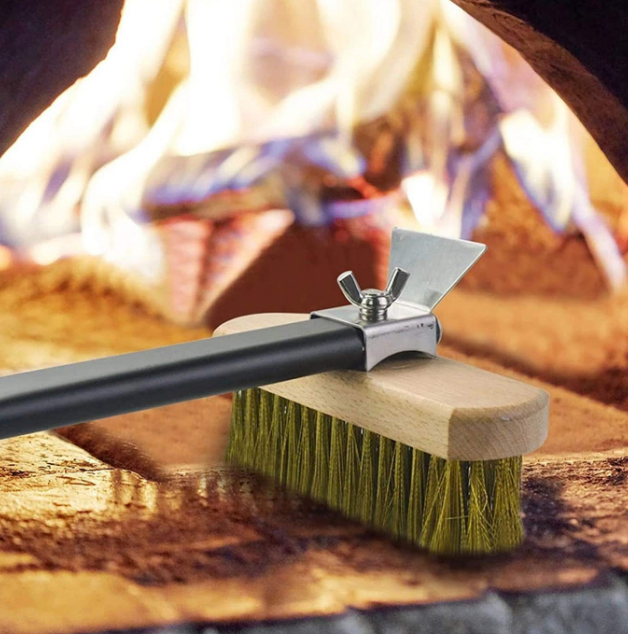 Cepillo de alambre de cobre para horno, Cepillo de limpieza con mango de aluminio resistente, Cepillo para horno de pizza