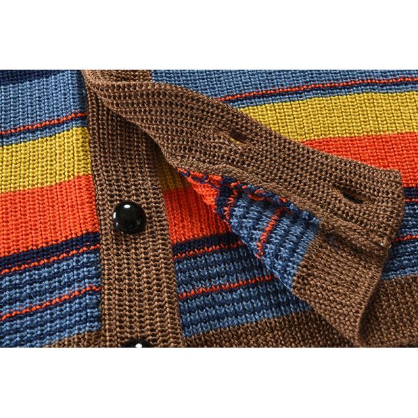 Men's Rainbow Sweater Coat Autumn and Winter Lapel Color Knit Cardigan Top Performance