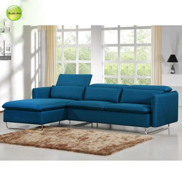 Compact Fabric Plush Sectional Sofas 5 Piece Deep Blue For Living Spaces
