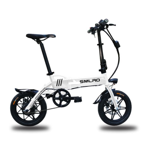 Black Lightweight Foldable Electric Bike Pedals Power Assist 14 Inch Wheels