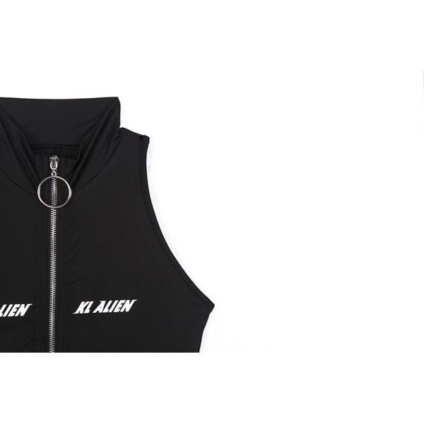 Sexy Sleeveless Bodycon Jumpsuit Turtleneck Zipper Fly Letter Print