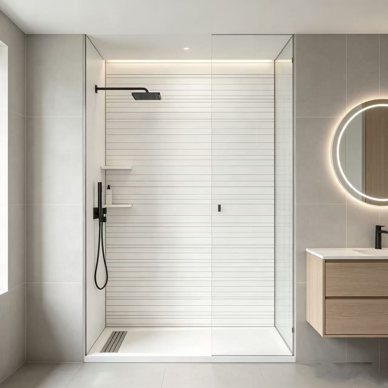 Horizontal Bathroom Solid Surface Shower Wall Panels Surround For Shower ODM