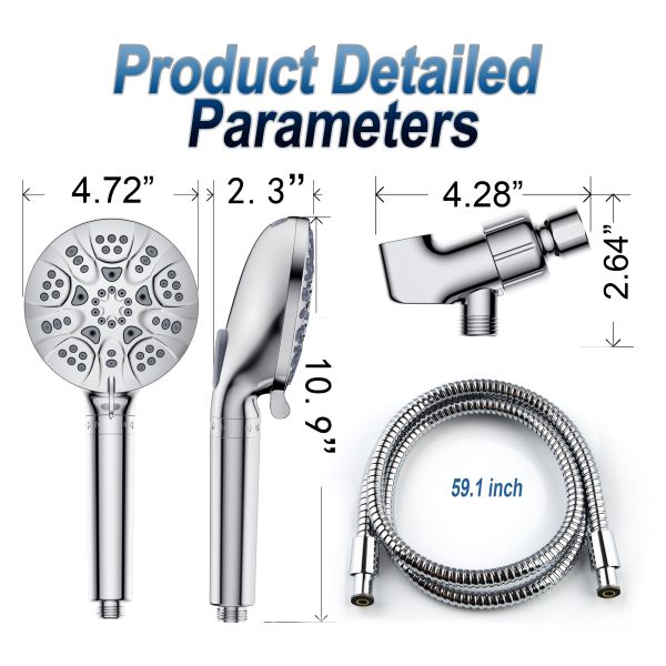 Stylish High Pressure Handheld Shower Head with 7 Spray Settings in Brushed Nickel