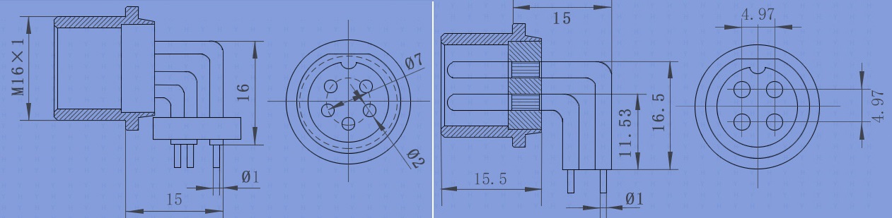 PCB сваривая соединитель авиации Gx16 с 90 штырями мужчиной угла и разъем-розеткой 2 3 4 5 штыря