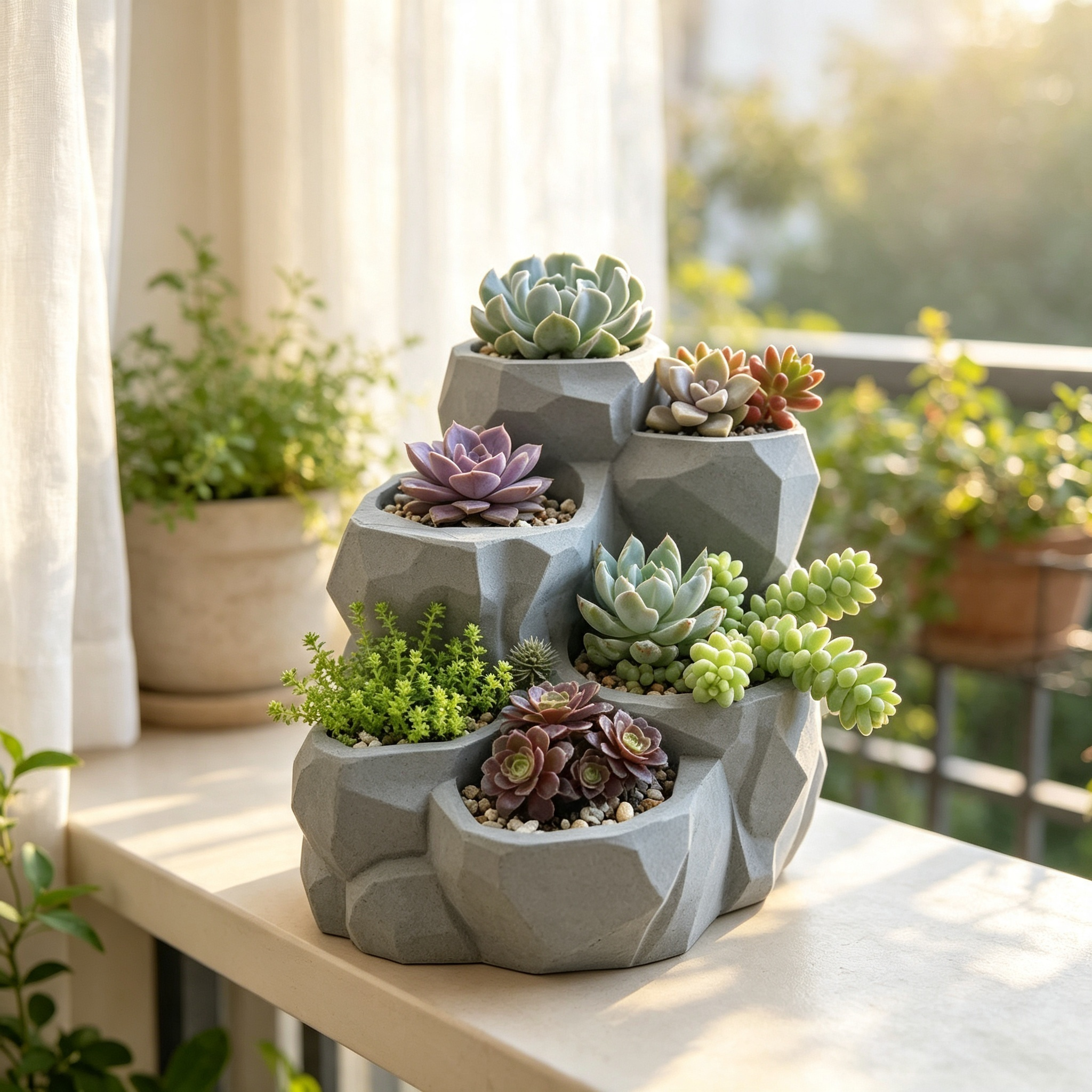 Rock Shaped 3D Printed Decor Multi Pocket Greenery Arrangement Tiered Succulent Planter
