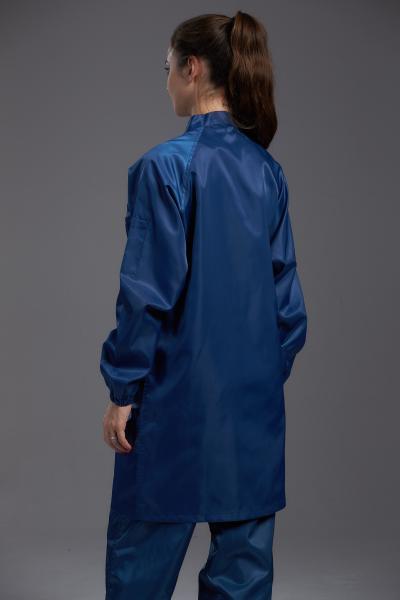 SMTの研修会で小さい反静的なESDの衣服のResuableのlabcoat Class1000のまっすぐな開いたジッパーの立場つばの耐久財