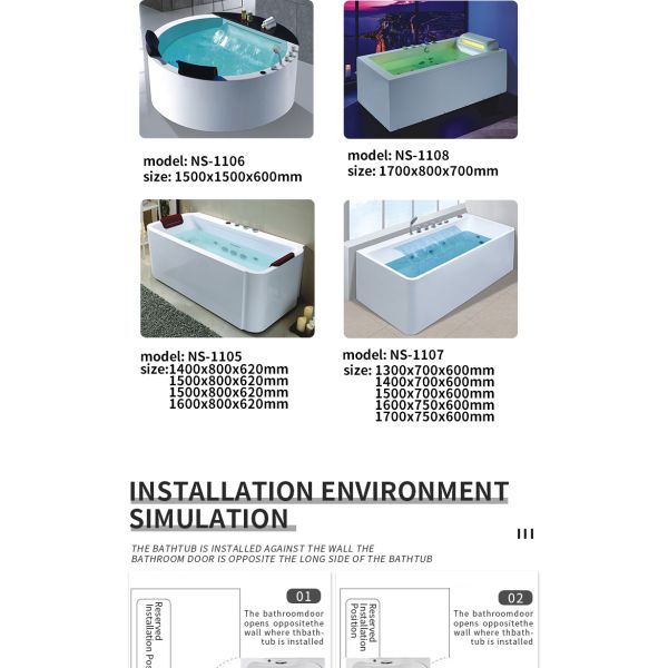 White Acrylic Massage Bathtub with Stainless Steel Frame