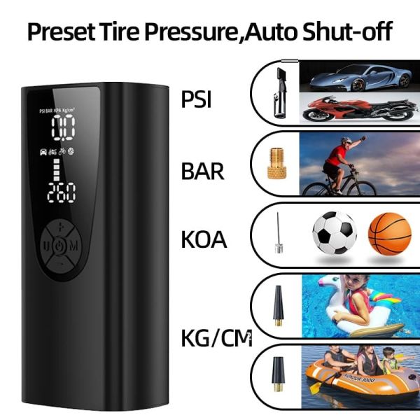 Smart Digital Tire Pump With Auto Shut-Off 6000mAh Air Compressor Tyre Inflator