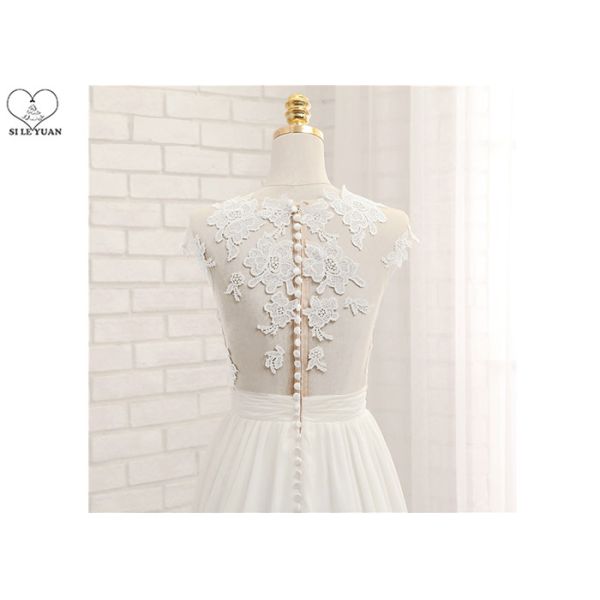 High Slit A Line Bridal Gowns / Cream Colour Wedding Gown Open Back Pleated Tail