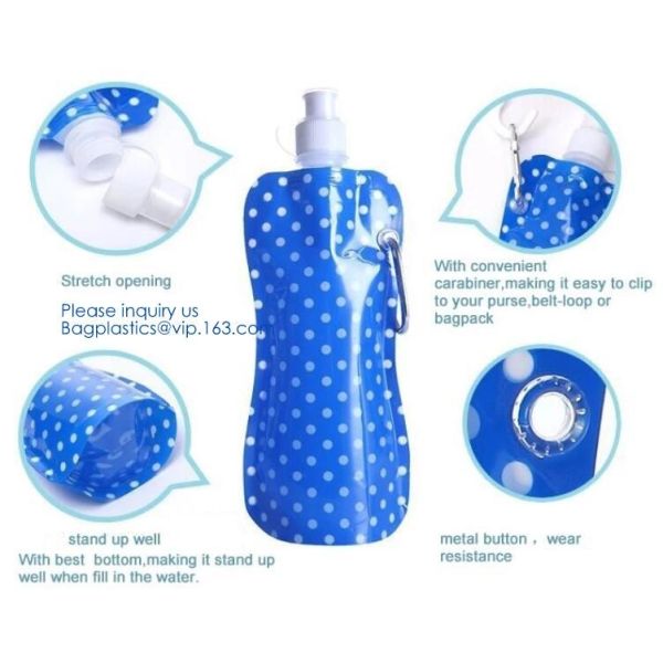 Solid Flexible Water Bottle Carabiner, Foldable Water Bottles Water Pouch Flexible - Reusable Travel Water Bottle