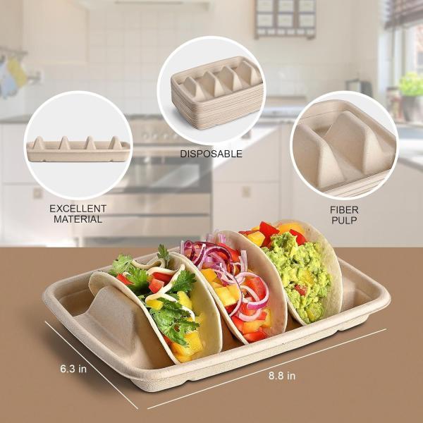 Disposable Biodegradable Sugarcane Bagasse TACO Box Corn Starch TACO Tray With Lid Mexican Corn Tortilla TACO Packaging