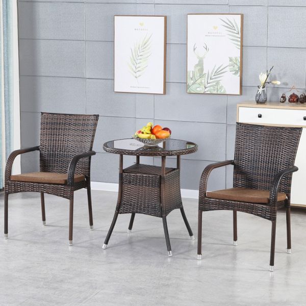Garden Chair Set 7-Piece Wicker Patio Dining Furniture with Rectangular and Round Table