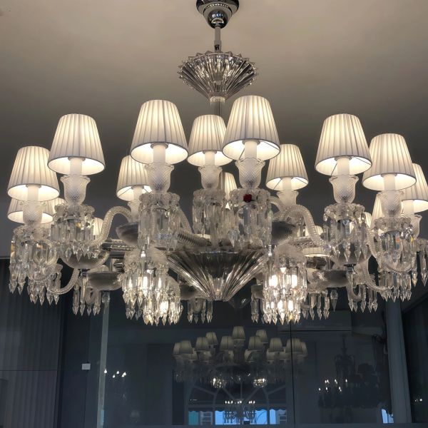JYLIGHTING Modern Elegant Crystal Chandelier with Fabric Shades, 24-Arm Traditional Fixture for High-End Dining & Hotel Lobby
