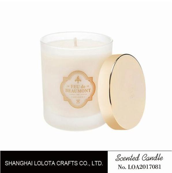 Frosted Bottle Soy Home Scented Candles With Golden Top Cover , Pillar Shaped