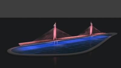 Architectural Scale Model of a Modern Cable-Stayed Bridge with Dynamic LED Lighting