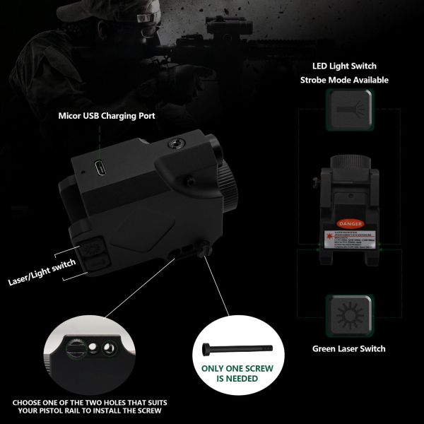 Green Compact Laser Sight IPX4 Waterproof Pistol Laser Sight