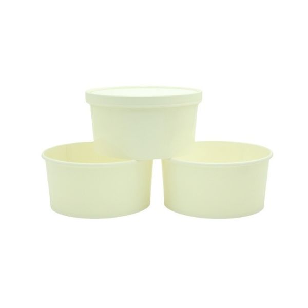 White Disposable Ice Cream Cups, 12 Ounce,  Round Paper Bowls for Ice Cream and Desserts, Suitable for Hot and Cold Applications