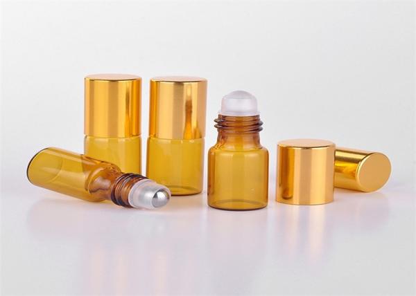 3ml Amber Glass Roller Ball Bottles , Gold Roller Bottles With Aluminium Cap