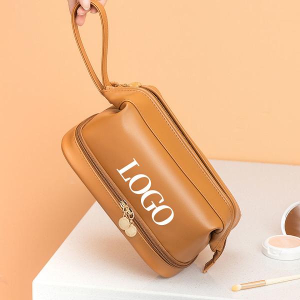 Customized New Arrival Luxury Portable Pu Large White Leather Travel Toiletry Storage Makeup Cosmetic Bags With Logo