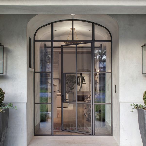 Cambodia Power Coating Thick Frosted Tempered Glass Minimalist Safe Interior Entrance Wrought Iron Door for House