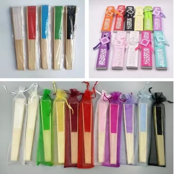 Custom Printed Logo Personalized Paper and Fabric Folding Bamboo Wood Plastic Hand Fan
