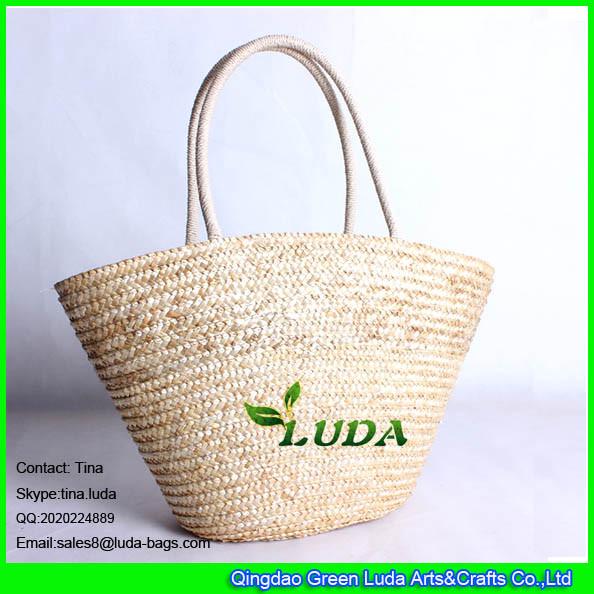 LUDA top zipper beach shoulder bag natural handmade wheat straw bag