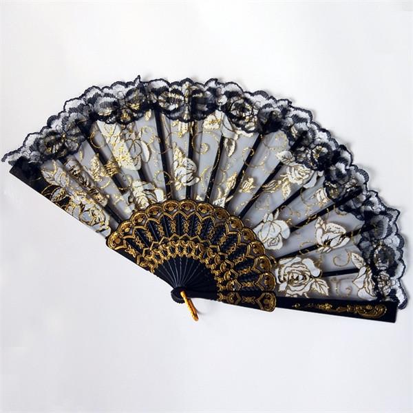 23*42cm Elegant Foldable Hand Fans Rose Pattern Plastic Lace Hand Fan