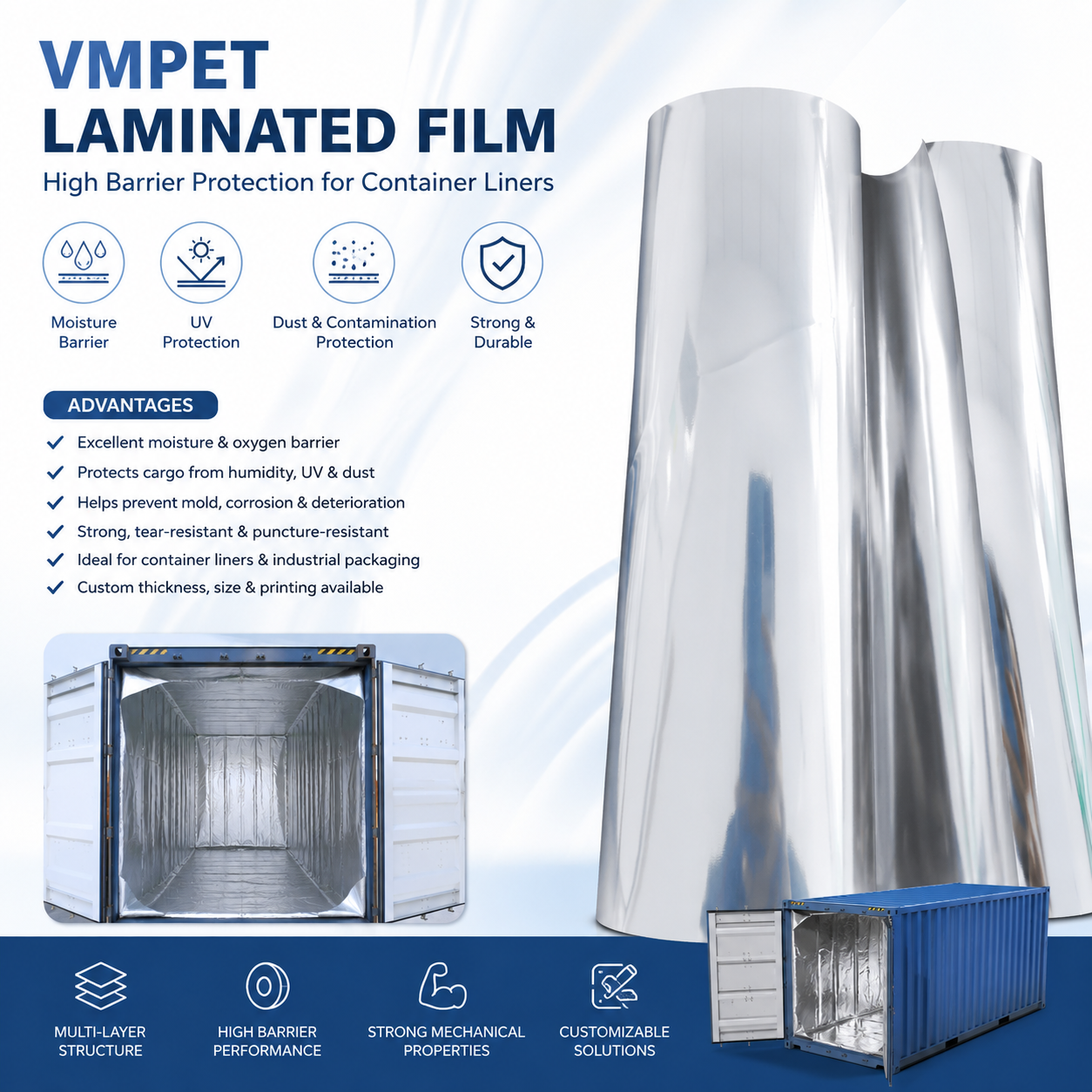 150μm VMPET Laminated Film for Shipping Container Insulation and Moisture Barrier Protection