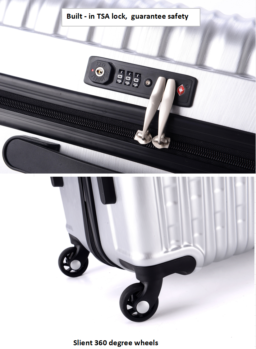 Ensembles de bagages durs 3 pièces légers avec système de chariot à tiges simples, roues légères à 360 degrés, verrou TSA