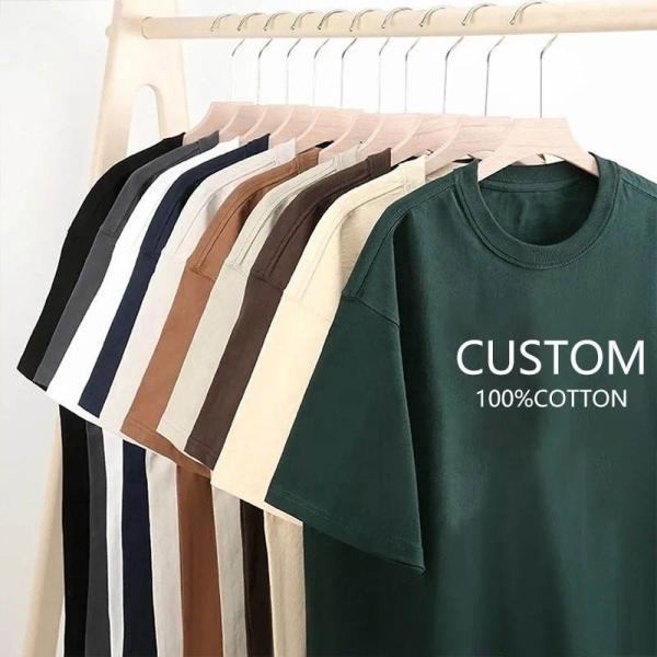 T-shirt personalizado com logotipo impresso em algodão de peso pesado de 250 gsm para roupas de rua unisex