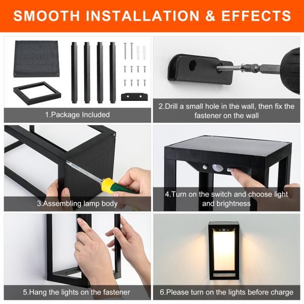 Lâmpada solar exterior para jardim Iluminação solar exterior para casa, garagem, frente, varanda
