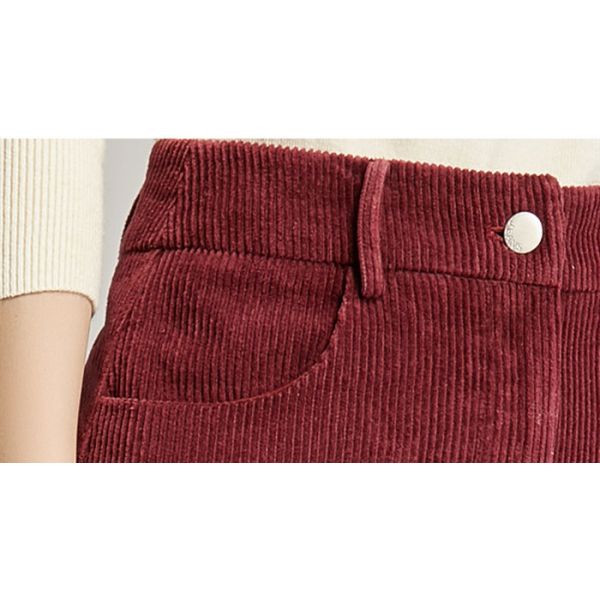 Red Corduroy Wrap Ladies Dress Skirt Knee Length Casual High Waist Skirt