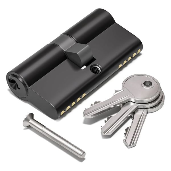 Black Euro Cylinder Lock Polish Chrome Plated Solid Brass Body with "S" Type Key