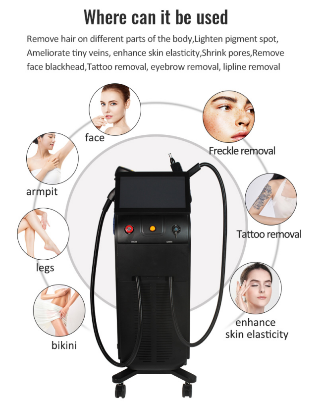 2 In 1 Diode Laser Hair Removal Equipment Triple Waves Pico Laser Tattoo Removal Machine