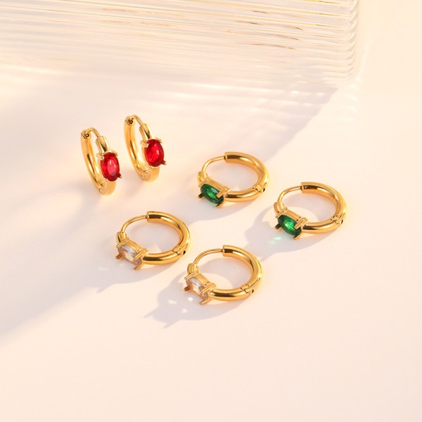 Wholesale Fashion Luxury and High End Stainless Steel PVD 18K Gold Zircon Huggie Earring and Women Jewelry Hoop Earrings