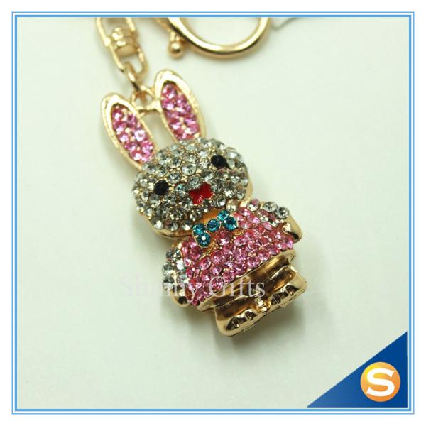 Trendy Rhinestone Cute Rabbit Shape Crystal Gold Plated Key Chain For Handbag Decoraction