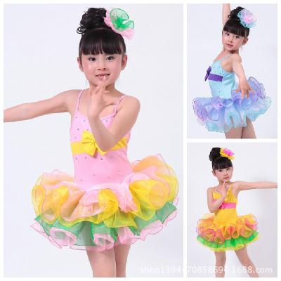 Children's veil Latin performance sequins dance costume Girls dancing princess dress suit