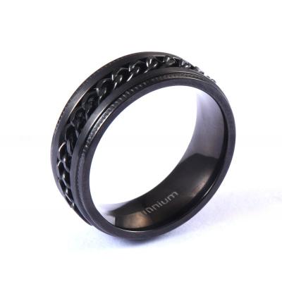 Gear Step Edge Black Titanium Rings Stainless Steel Chain Braided Inlay 8mm
