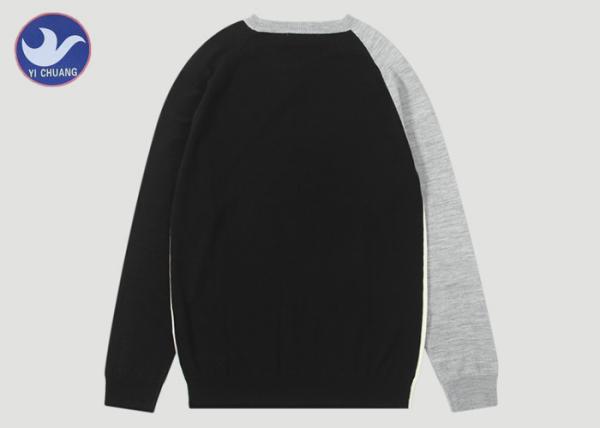 Shoulder Slit Contrast Color Men's Knit Pullover Sweater O Neck Knitwear Long Sleeves