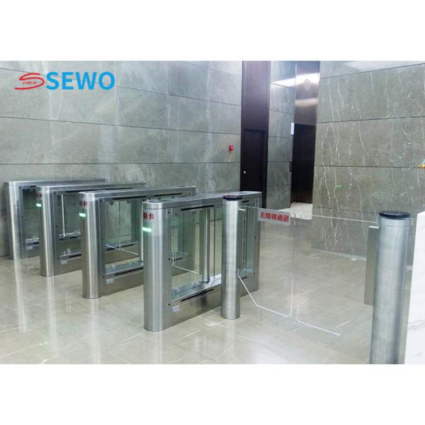 Silver Speedgate Turnstile , Glass Swing Gate For Supermarket Entrance