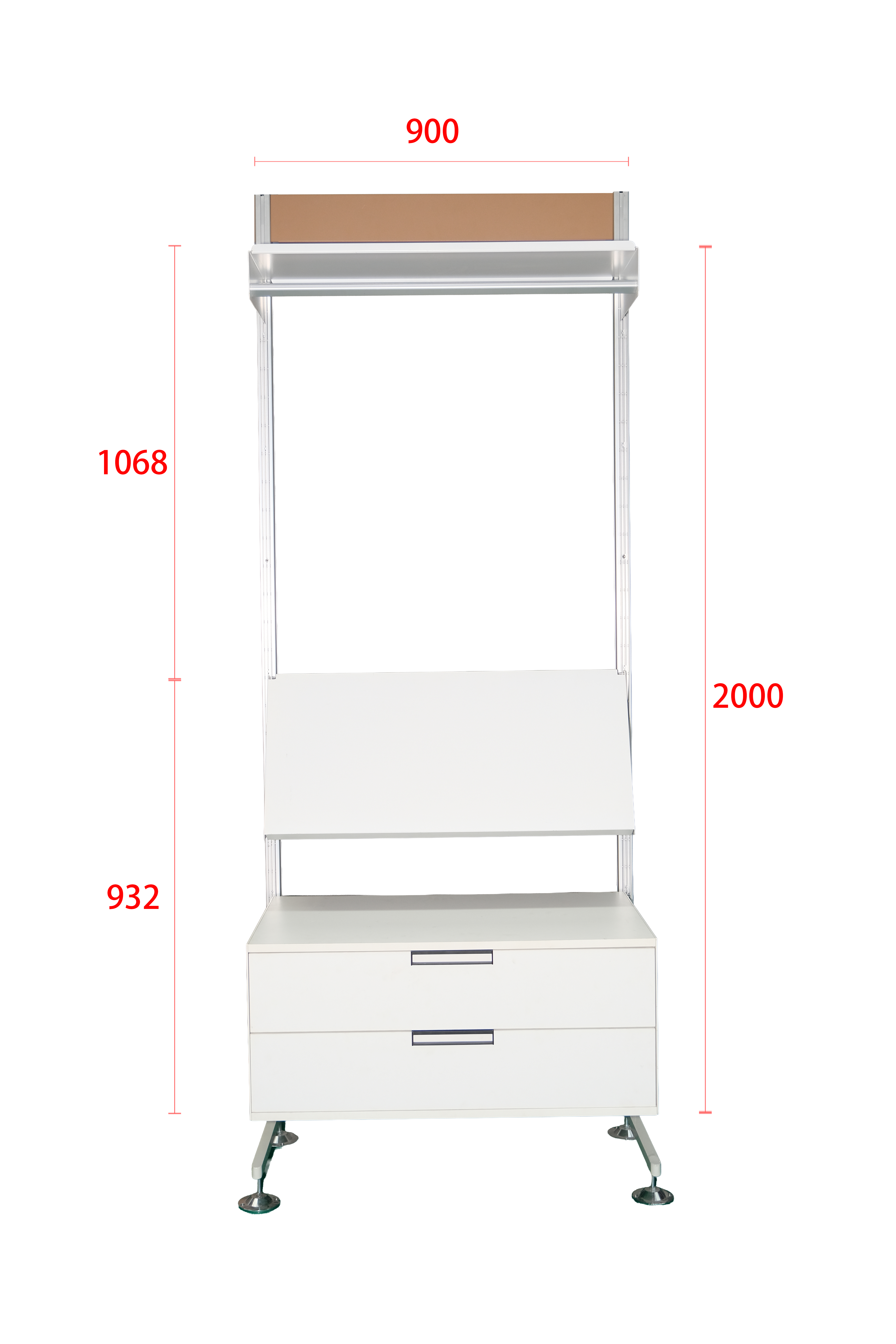 Nordic Minimalist Standing Type White Steel Modular Shelving Unit with Drawer for Bedroom