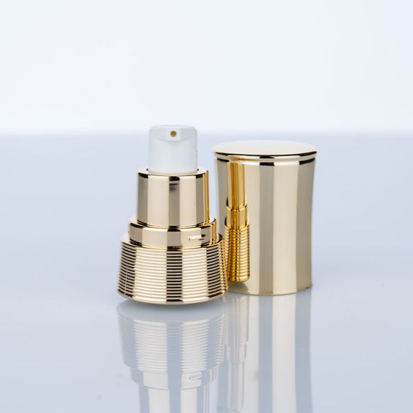 18/400 White and Gold Electroplated Aluminum Foundation Pump Head Cream Pump Green Bottle for Personal Care and Cosmetics