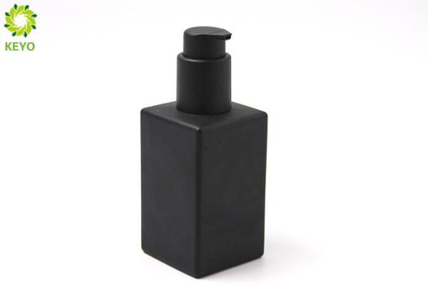 Matte Black Flat Shoulder Glass Pump Bottles 4 OZ For Foundation / Lotion