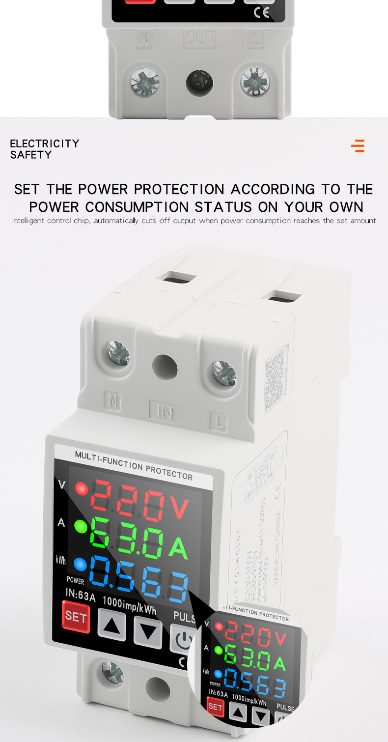 DIN Rail Mount Three Phase Voltage Meter AC 80-500V Mini Modular Ammeter 0-100A LED Digital Display Indicator Frequency Meter PC